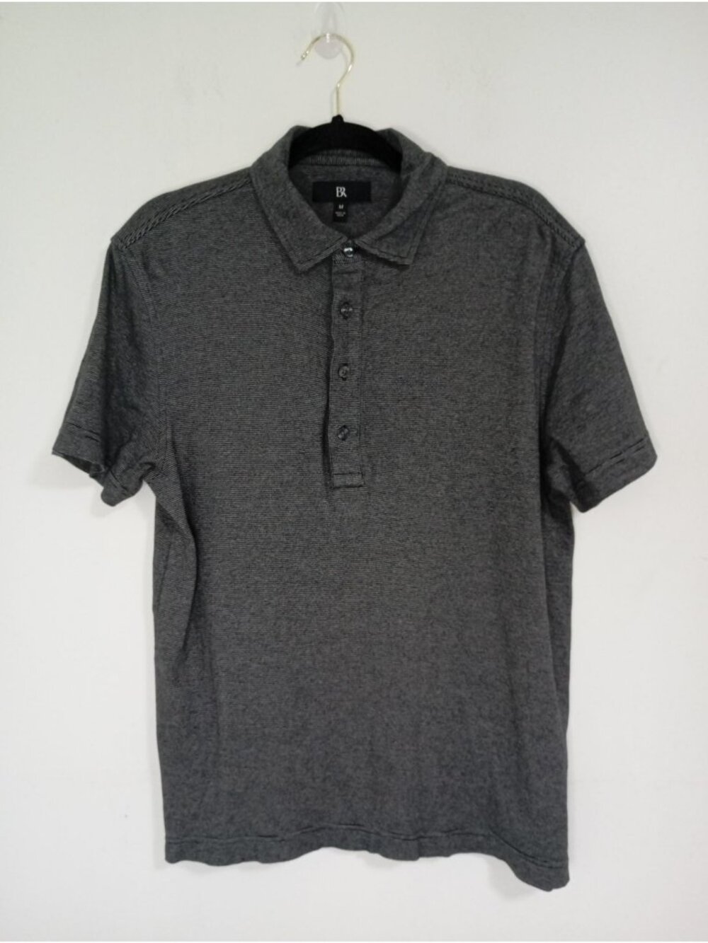 Banana Republic Mens Gray Striped Polo Shirt M Short Sleeve Casual 100% Cotton